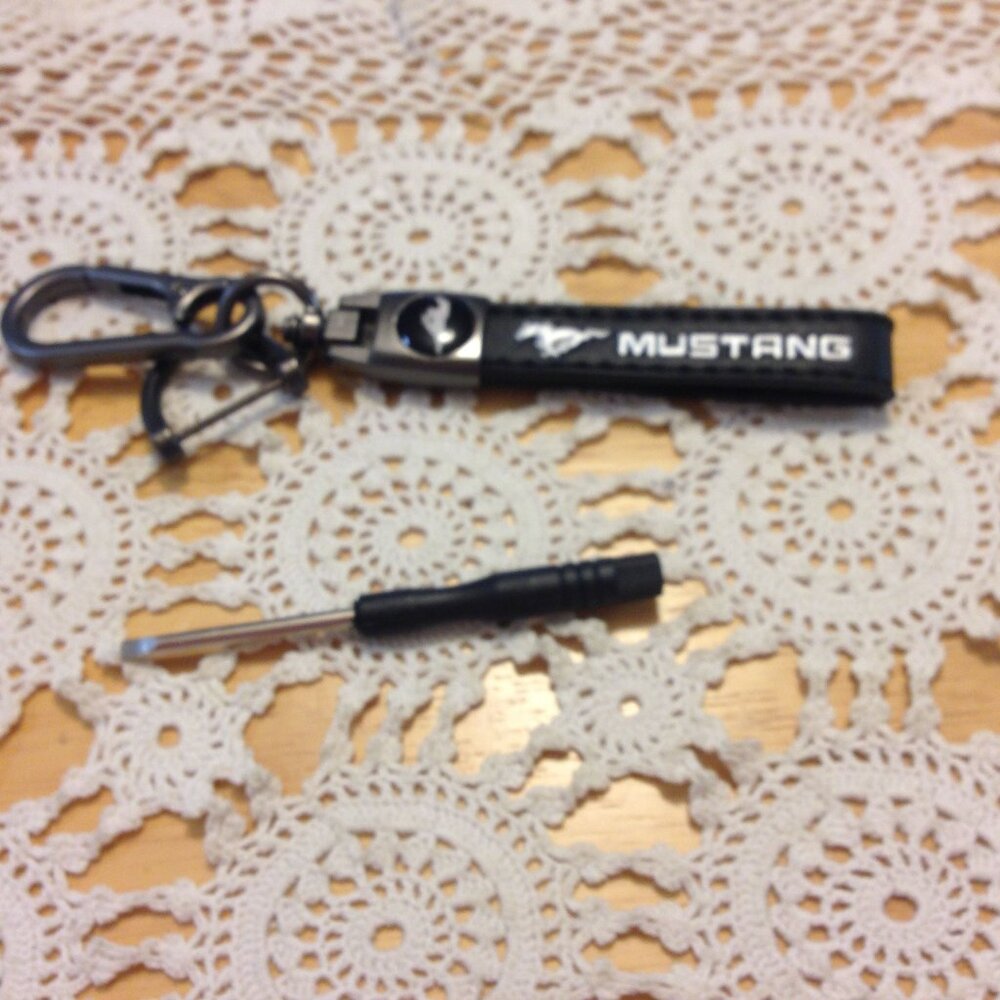 Leather keychain, Mustang with tool